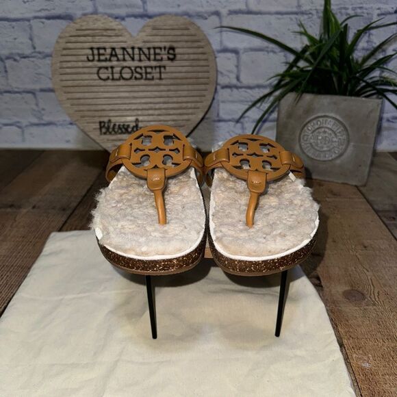 Tory Burch Miller cloud shearling carmel Slip-Oncorn/buttermilk sandals Size 7 - Picture 6 of 13